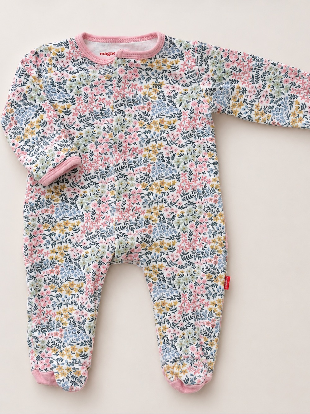 Magnetic Me— Baby Pink Floral Footed One-Piece for Baby